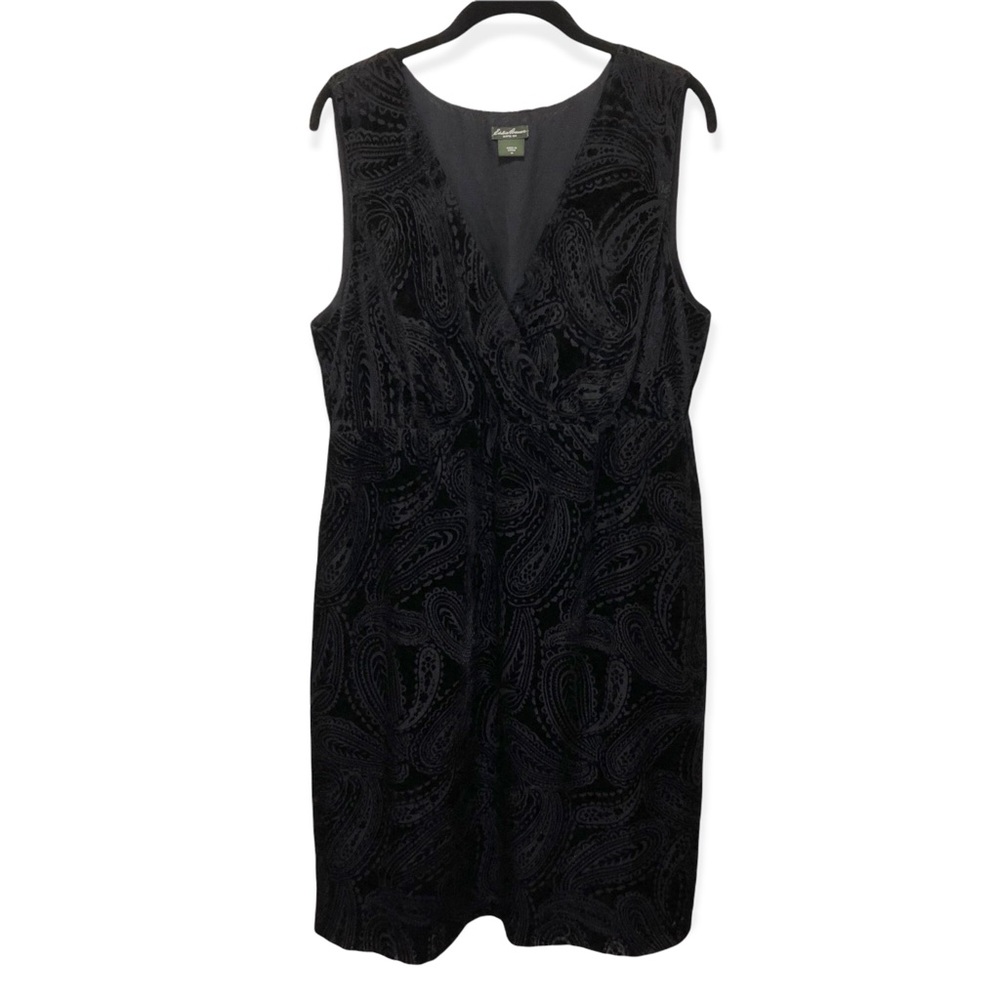 Eddie Bauer Velvet Paisley Black Midi Dress size 14